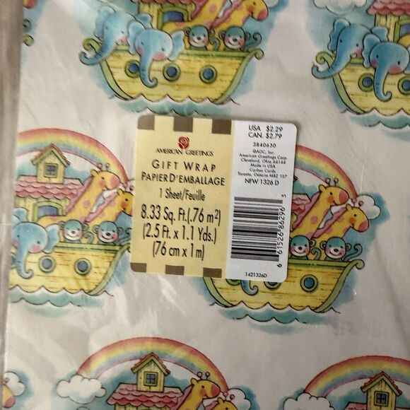 Vintage Noah’s Ark Baby Gift Wrap American Greetings Wrapping set of 2 - Picture 2 of 3